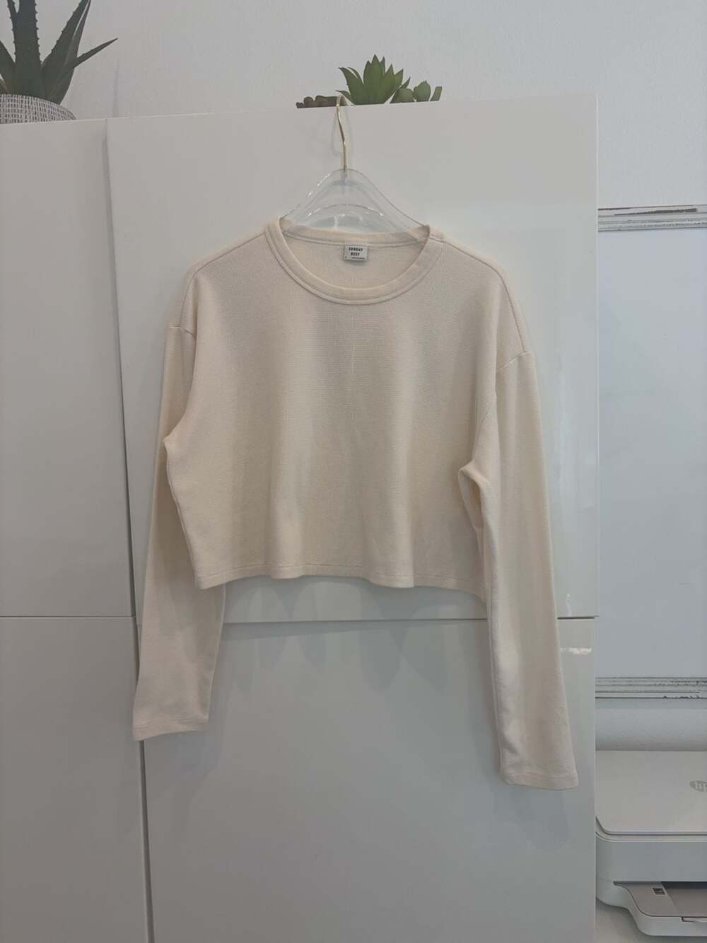 Sunday Best Waffle Knit Long Sleeve Crop Top Size S